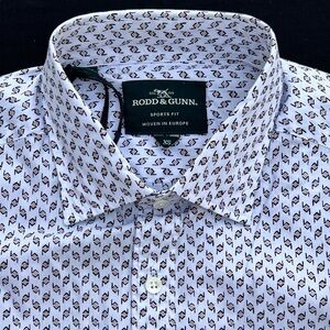 RODD & GUNN Lakeswood Geo Print Long Sleeve Cotton Button-Up Shirt White NWT